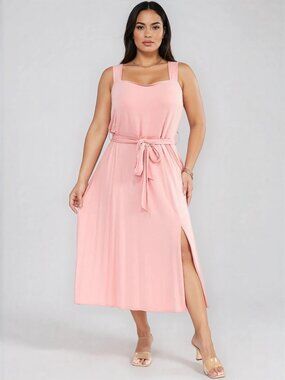 SQUARE NECK SELF TIE MIDI DRESS